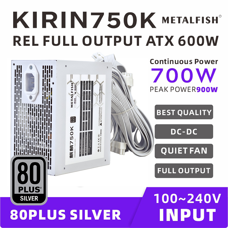 Power Supply 750W - METALFISH KIRIN750K Wit chassisvoeding ATX-600W 700W